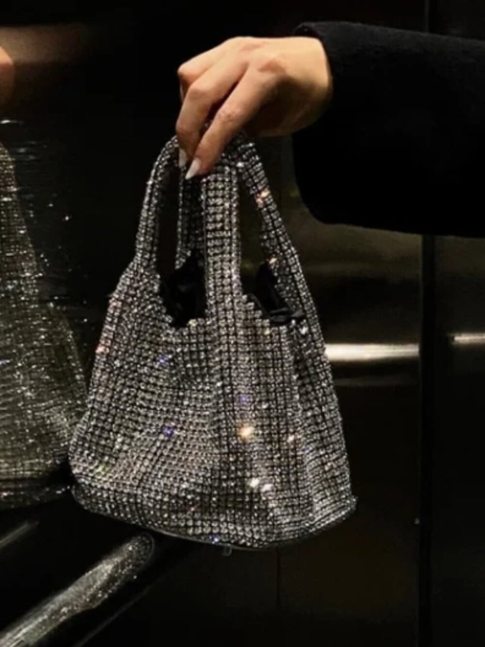 Giarité Brilly Silver Rhinestone Bucket Bag NIB Crystal Crossbody